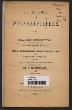 Zur Aetiologie des Wechselfiefers
