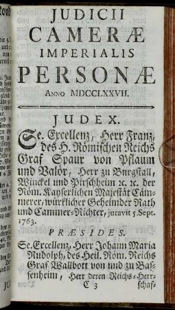 Judicii Cameræ Imperialis Personæ Anno MDCCLXXVII.