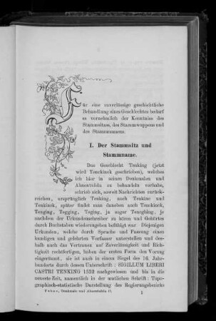 I. Der Stammsitz und Stammname.