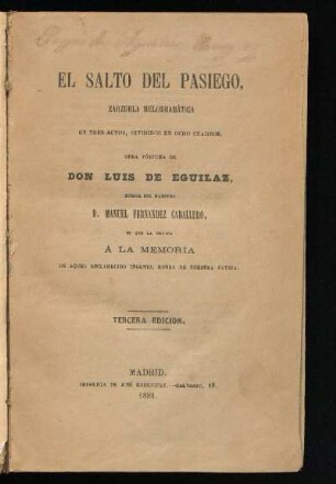 El salto del pasiego : zarzuela melodramática en tres actos, divididos en ocho cuadros