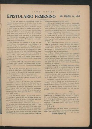 Epistolario femenino : Del diario de Lili