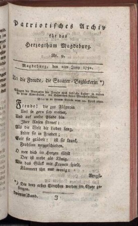 Nr. 9. Magdeburg, den 2ten Juny 1792