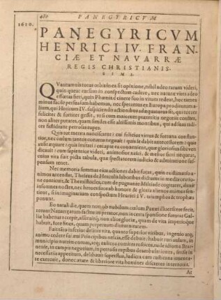 Panegyricvm Henrici IV. Franciae Et Navarrae Regis Christianissimi.