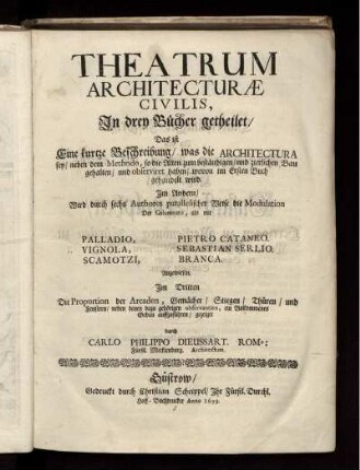 Theatrum Architecturae Civilis : In drey Bücher getheilet ;