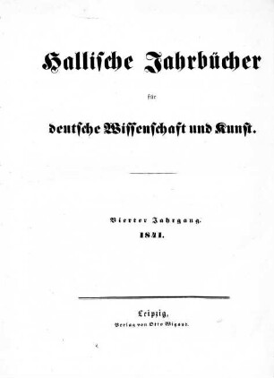Hallische Jahrbücher für deutsche Wissenschaft und Kunst / 4.1841