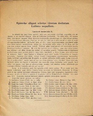 Epistolae aliquot selectae virorum doctorum Martino Luthero aequalium
