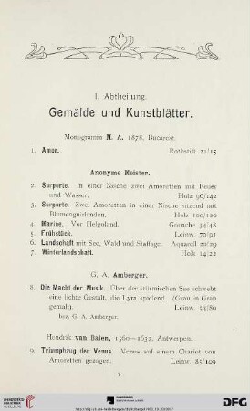 Gemälde und Kunstblätter (Nr. 1-198)