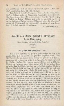 54-74 Annette von Droste-Hülshoff's literarischer Entwicklungsgang : unter Benutzung des handschriftlichen Nachlasses : Fortsetzung