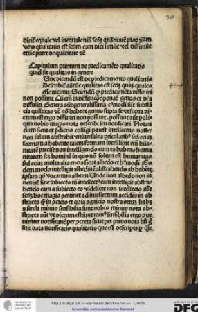 [N]unc dicendum est de predicamento qualitatis, describitur autem sic qualitas est secundum quam quales esse dicimus.