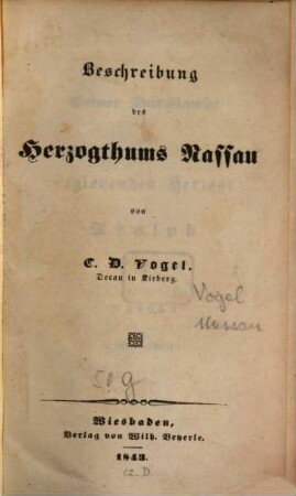 Beschreibung des Herzogthums Nassau