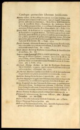 Catalogus quorundam Librorum Iuridicorum.
