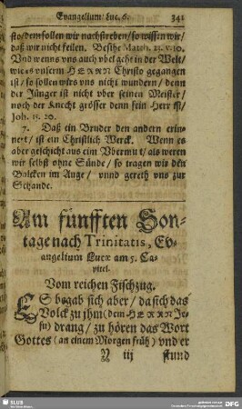 Am fünfften Sontage nach Trinitatis, Evangelium Lucae am 5. Capitel