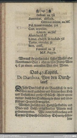 Das 47. Capitel. De Diarrhoea. Von den Durchlauff