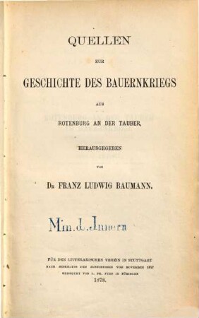 Quellen zur Geschichte des Bauernkriegs aus Rotenburg an der Tauber