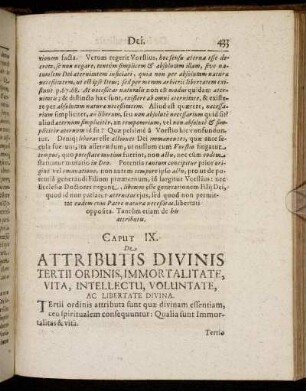Caput IX. De Attributis Divinis Tertii Ordinis, Immortalitate, Vita, Intellectu, Voluntate, Ac Libertate Divina.