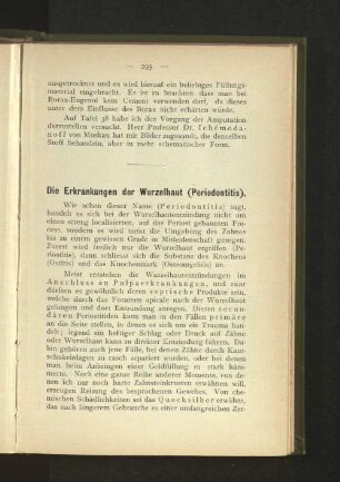 Die Erkrankungen der Wurzelhaut (Periodontitis).