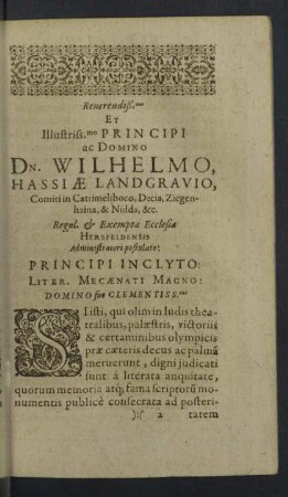 Dn. Wilhelmo, Hassiae Landgravio
