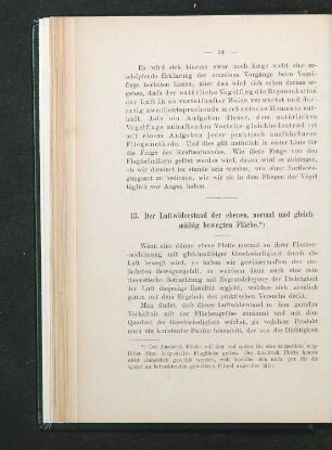 13. Der Luftwiderstand der ebenen, normal und gleichmäßig bewegten Fläche