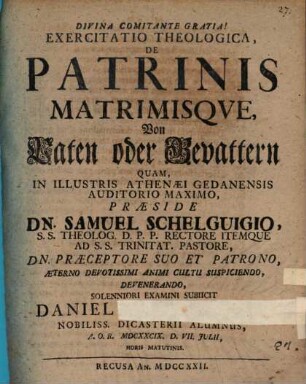 Exercitatio theol. de patrinis matrinisque