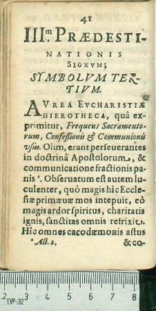 III.m Prædestinationis Signvm; Symbolvm Tertivm.