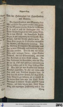Von der Heilungsart der Hypochondrie mit Materie.