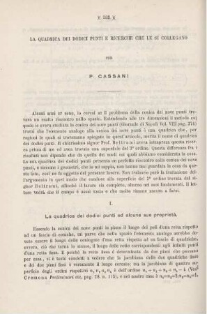 La quadrica dei dodici punti e richerche che le si collegano.