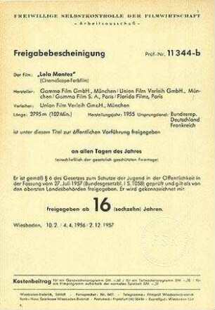 Freigabebescheinigung der Freiwilligen Selbstkontrolle der Filmwirtschaft