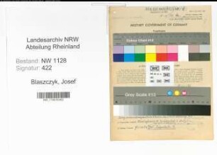 Entnazifizierung Josef Blaszczyk , geb. 14.11.1887 (Justizbeamter)