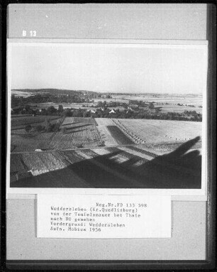 Weddersleben, von der Teufelsmauer bei Thale nach Nordosten gesehen, im Vordergrund Weddersleben