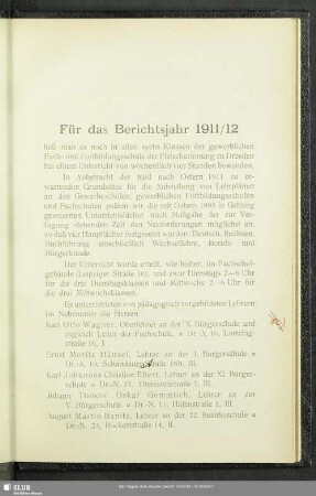 Für das Berichtsjahr 1911/12