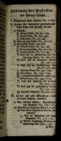 Ordnung der Rubriken des Gesang-Buchs.