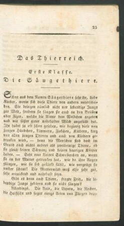 Erste Klasse. Die Saeugethiere.