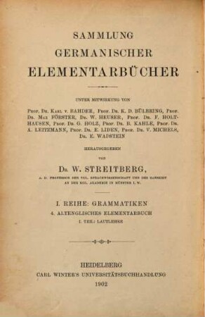 Altenglisches Elementarbuch. 1, Lautlehre