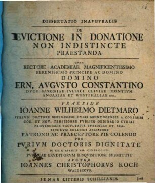 Dissertatio Inavgvralis de evictione in donatione non indistincte praestanda