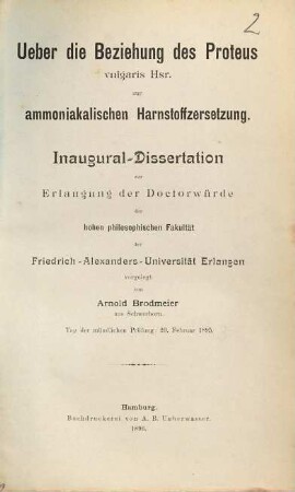 Über die Beziehung des Proteus vulgaris Hsr. zur ammoniakalischen Harnstoffzersetzung