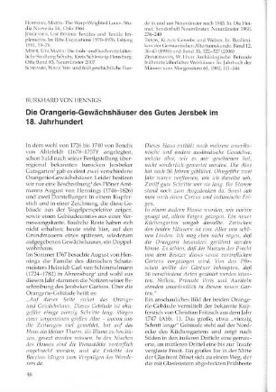 Die Orangerie-Gewächshäuser des Gutes Jersbek im 18. Jahrhundert