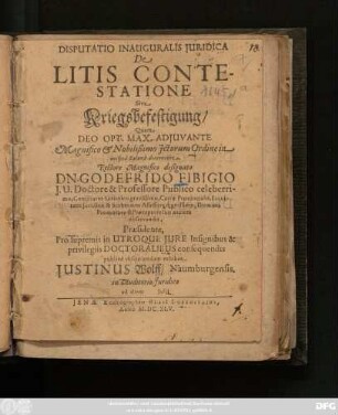 Disputatio Inauguralis Iuridica De Litis Contestatione Sive Kriegsbefestigung