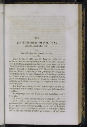 XXV. Zur Erläuterung der Novelle XX vom 25. September 1861
