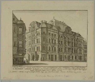 Das Barockpalais Romanushaus (auch Örtelsches Haus, „Richtersches Café“ und „Dufours Haus“) Ecke Brühl/Katharinenstraße in Leipzig
