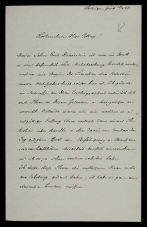 Nr. 7: Brief von Wilhelm Fiedler an Felix Klein, Hottingen , 20.5.1885