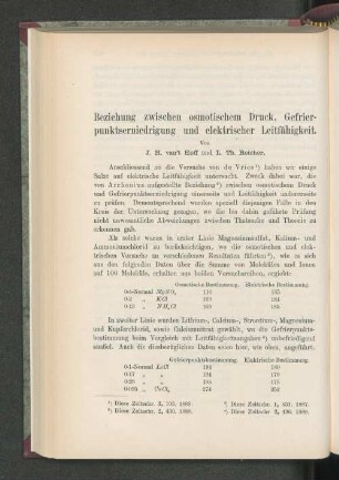 Beziehung zwischen osmotischem Druck, Gefrierpunktserniedrigung und elektrischer Leitfähigkeit.