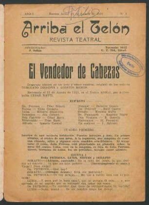 1921000400: El vendedor de cabezas : [disparate cómico en un acto y cinco cuadros]