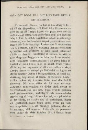 Från Det Döda Till Det Lefvande Genua. Ett Reseminne.