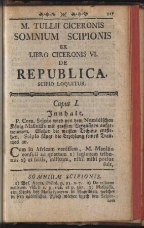 M. Tullii Ciceronis Somnium Scipionis Ex Libro Ciceronis VI. De Republica Scipio Loquitur