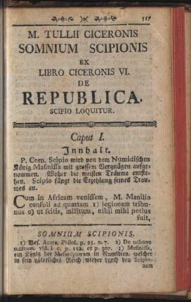 M. Tullii Ciceronis Somnium Scipionis Ex Libro Ciceronis VI. De Republica Scipio Loquitur