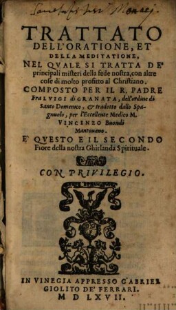 Trattato dell'orazione e della meditatione