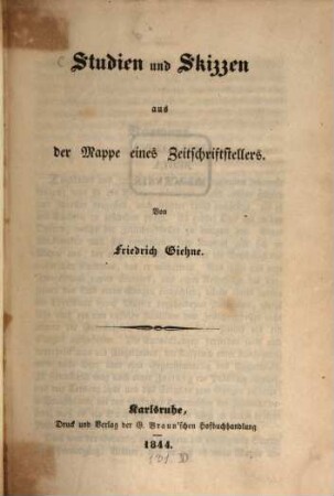 Studien und Skizzen aus der Mappe eines Zeitschriftstellers