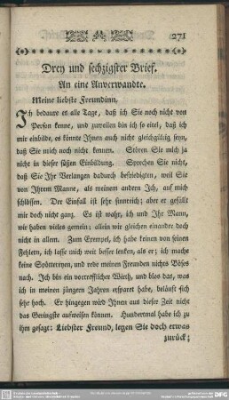 Drey und sechzigster Brief. An eine Anverwandte