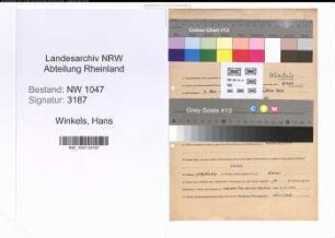 Entnazifizierung Hans Winkels , geb. 07.11.1895 (Polizeibeamter)