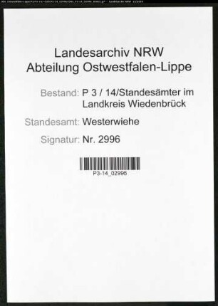 Sterberegister Standesamt Westerwiehe